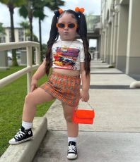 SC Kid Girl Cartoon Printed T-shirt Plaid Skirt Suit GYAY-8099