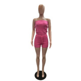 SC Solid Color Tube Tops Sweater 2 Piece Short Set QXTF-83014