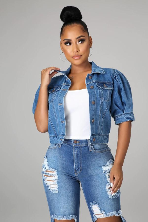 SC Bubble Short Sleeve Fashion Denim Coat GQDH-1066