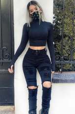 SC Casual Holes Denim Pencil Jeans GQDH-1076