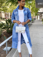 SC Fashion Denim Long Sleeve Holes Long Coat GQDH-932