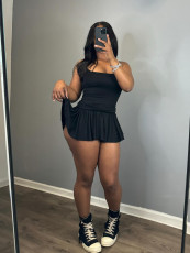 SC Tight Sling Pleated Flared Skirt Set (With Safety Pants) CH-24033