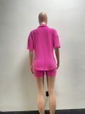 SC Solid Color Short Sleeve Shirt Shorts Two Piece Set NYF-8177
