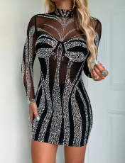 SC Long Sleeve Hot Drill Slim Mini Dress NY-3192