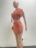 SC Solid Color Patchwork Hooded Skirt Suit NYF-8178