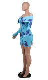 SC Print One Neck Long Sleeve Mini Dress XHXF-410