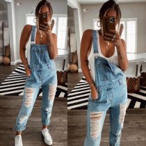 SC Fashion Denim Holes Slim Jumpsuit XCFF-334