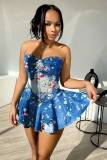 SC Fashion Denim Print Ruffle Mini Dress MEM-88585