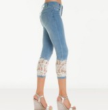 SC Plus Size Lace Patchwork Denim Seven-point Jeans XCFF-3147
