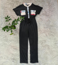SC Short Sleeve Lapel Plaid Splicing Jumpsuit(With Mask) GYSF-6215