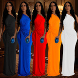 SC One-shoulder Solid Color Evening Dress BY-6940