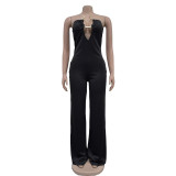 SC Solid Color Wrap Chest Wide Leg Jumpsuit BY-6941
