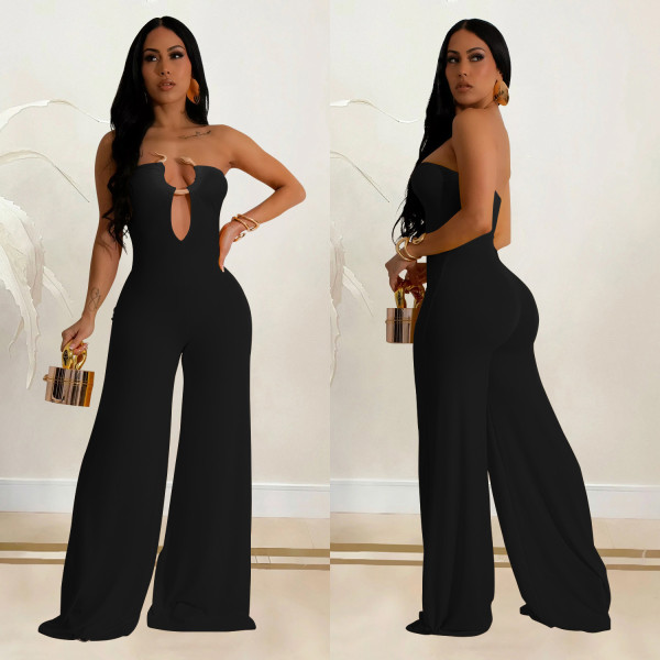 SC Solid Color Wrap Chest Wide Leg Jumpsuit BY-6941