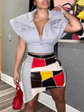 SC Color Block Sleeveless Pullover Print Skirt Suit GFTF-881157896