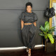 SC Solid Loose Short Sleeve Tie Up Two Piece Pants Set WAF-77671