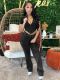 SC Short Sleeve Wash Zipper Tops Flare Pant 2 Piece Set CH-24035