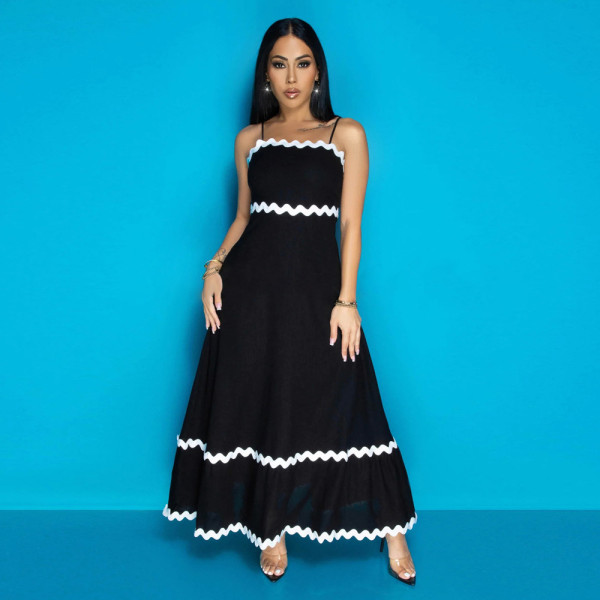 SC Wave Webbing Patchwork Sling Maxi Dress CYA-901258