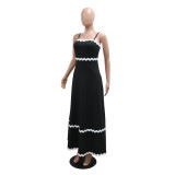 SC Wave Webbing Patchwork Sling Maxi Dress CYA-901258