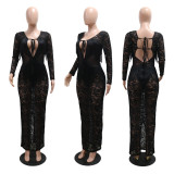 SC See Through Lace Backless Maxi Dress CYA-901243