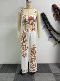SC Print Sling High Waist Wide Leg Pant Two Piece Set NY-10805