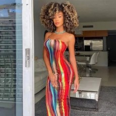 SC Tie Up Print Sexy Tube Tops Dress XCFF-826