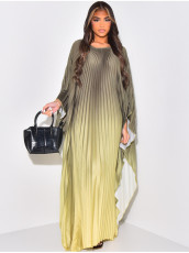 SC Gradient Color Press Pleated Maxi Dress LS-0408