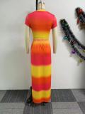SC Gradient Color Clash Print Split Long Skirt Suit NY-10803