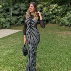 SC Hot Drill Splicing Back Split Maxi Dress NY-3189
