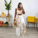 SC Print Sling High Waist Wide Leg Pant Two Piece Set NY-10805
