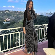 SC Hot Drill Splicing Back Split Maxi Dress NY-3189