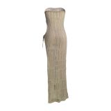 SC Solid Color Sleeveless Split Knits Maxi Dress MDF-5503