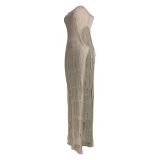 SC Solid Color Sleeveless Split Knits Maxi Dress MDF-5503