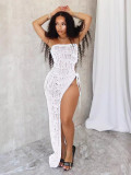 SC Solid Color Sleeveless Split Knits Maxi Dress MDF-5503
