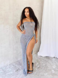 SC Solid Color Sleeveless Split Knits Maxi Dress MDF-5503