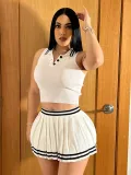 SC Lapel Stripe Tight Pleated Skirt 2 Piece Set CH-24038