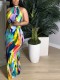 SC Print Halter Tie Up Backless Maxi Dress ZDF-31337