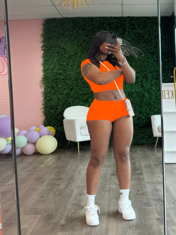 SC Solid Color Tight Crop Top Two Piece Shorts Set SFY-2778