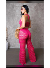 SC Sexy Hollow Out Solid Knit Two Piece Pants Set QXTF-83019