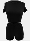 SC Solid Color Tight Crop Top Two Piece Shorts Set SFY-2778