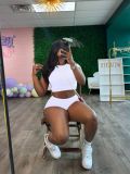 SC Solid Color Tight Crop Top Two Piece Shorts Set SFY-2778