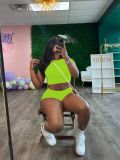 SC Solid Color Tight Crop Top Two Piece Shorts Set SFY-2778