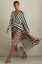 SC Stripe Print V Neck Loose Long Dress XHXF-412