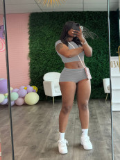SC Solid Color Tight Crop Top Two Piece Shorts Set SFY-2778