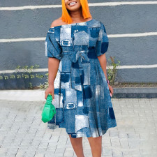 SC Plus Size Print Tie Up Short Sleeve Midi Dress NNWF-8027