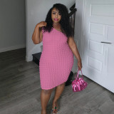 SC Plus Size Slash Neck Solid Color Slim Midi Dress NNWF-8022