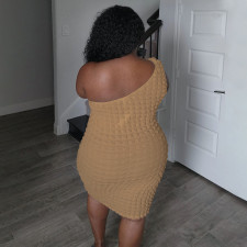 SC Plus Size Slash Neck Solid Color Slim Midi Dress NNWF-8022