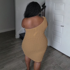 SC Plus Size Slash Neck Solid Color Slim Midi Dress NNWF-8022