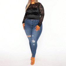 SC Plus Size Lace Patchwork Long Sleeve T-Shirt NNWF-6053
