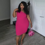 SC Plus Size Slash Neck Solid Color Slim Midi Dress NNWF-8022
