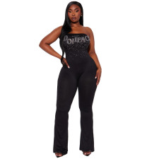 SC Letter Hot Drill Tube Top Jumpsuit CYA-901268